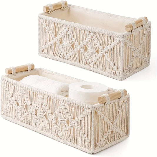 Bohemian Hand Woven Rattan Storage Basket For Bathroom Bedroom Decor