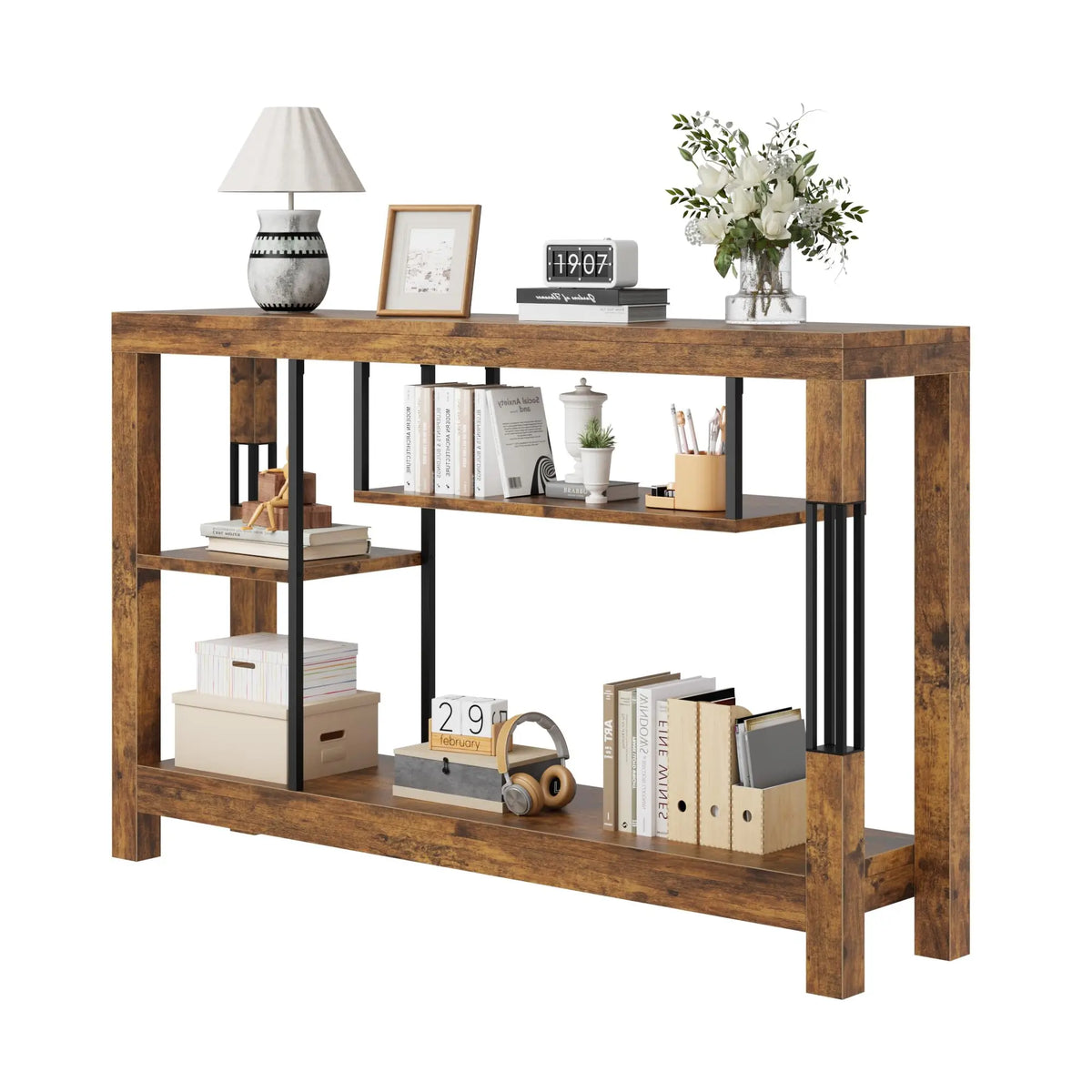 HiMISS Industrial Wood Console Table With Metal Frame