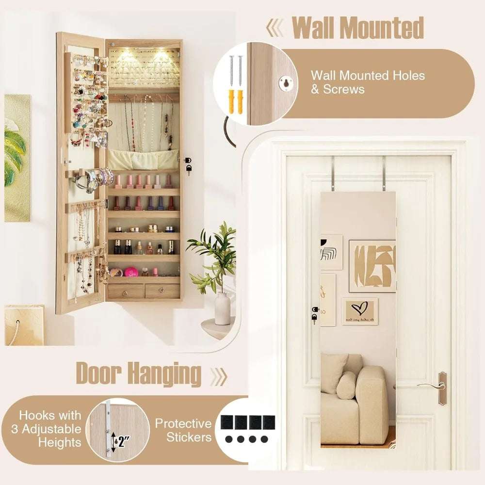 XIAOLANG Full Length Mirrored Jewelry Armoire With LED Lights