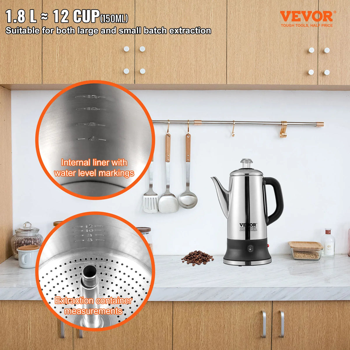 SucceBuy Electric Stainless Steel Coffee Percolator With Keep Warm