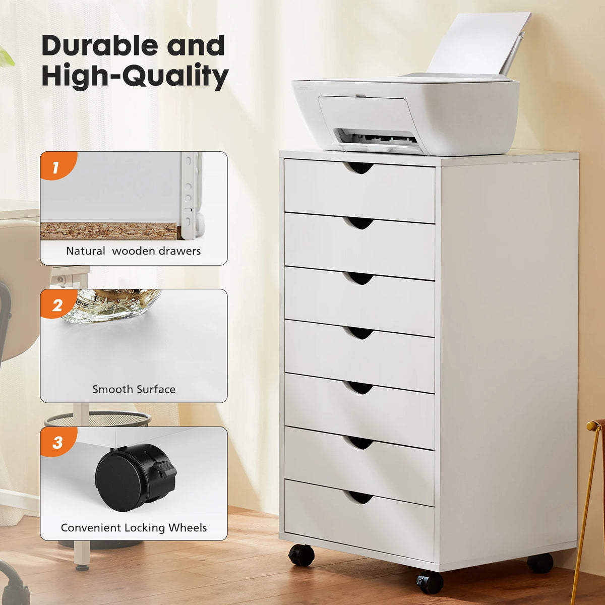 Jhk Wooden Seven Drawer Rolling Storage Cabinet Bedside Nightstand