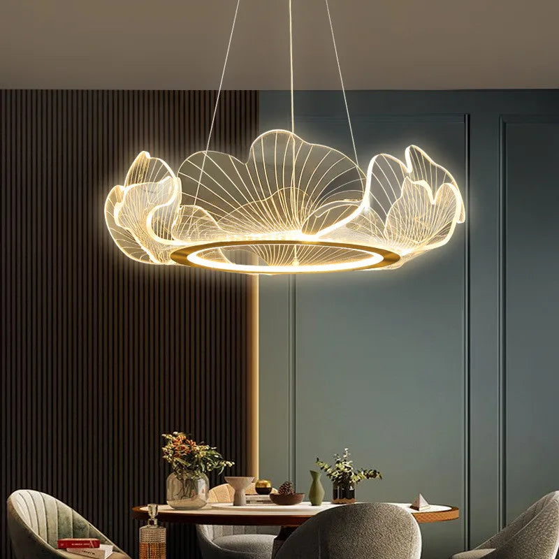 Qyartistry Dimmable Lotus Leaf LED Chandelier for Living Room