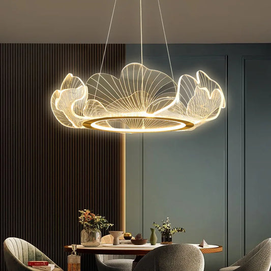 Qyartistry Dimmable Lotus Leaf LED Chandelier for Living Room