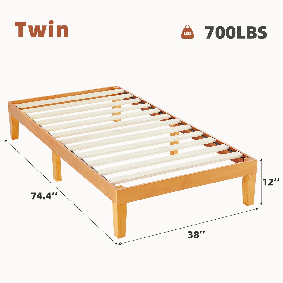 JHK Durable Pine Wood Bed Frame With Sturdy Slat Support
