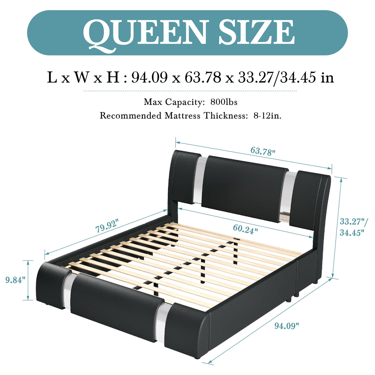 HOOMIC Modern Faux Leather Platform Bed With Adjustable Headboard