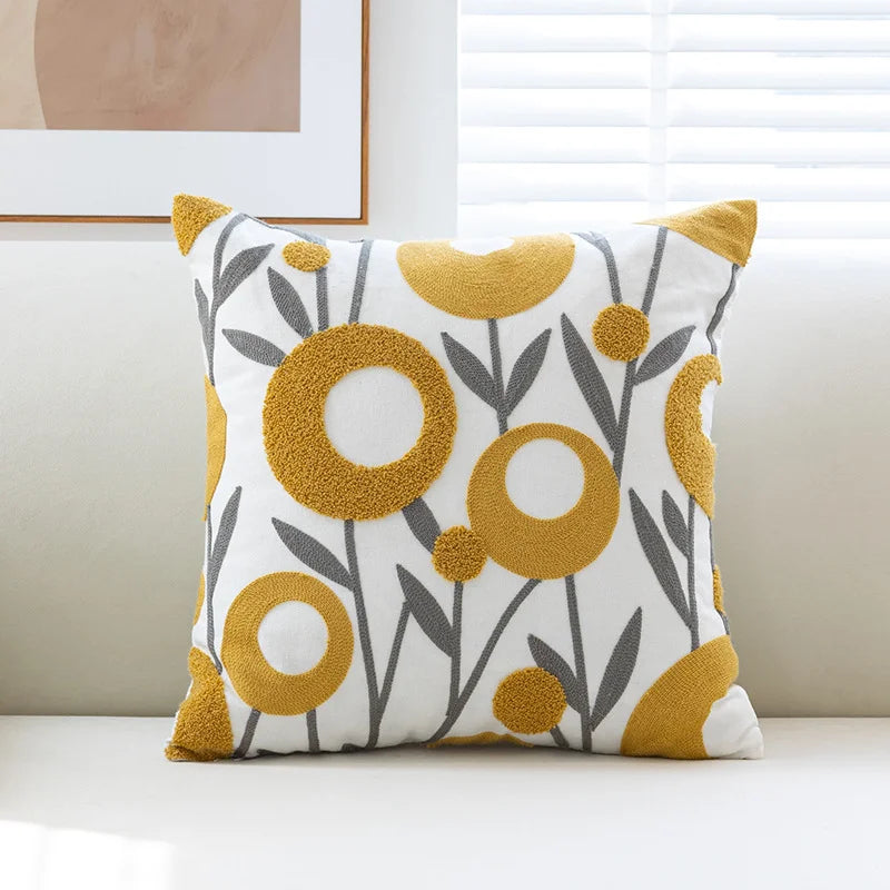 Floral Embroidered Cotton Blend Nordic Style Pillow Cover For Sofa