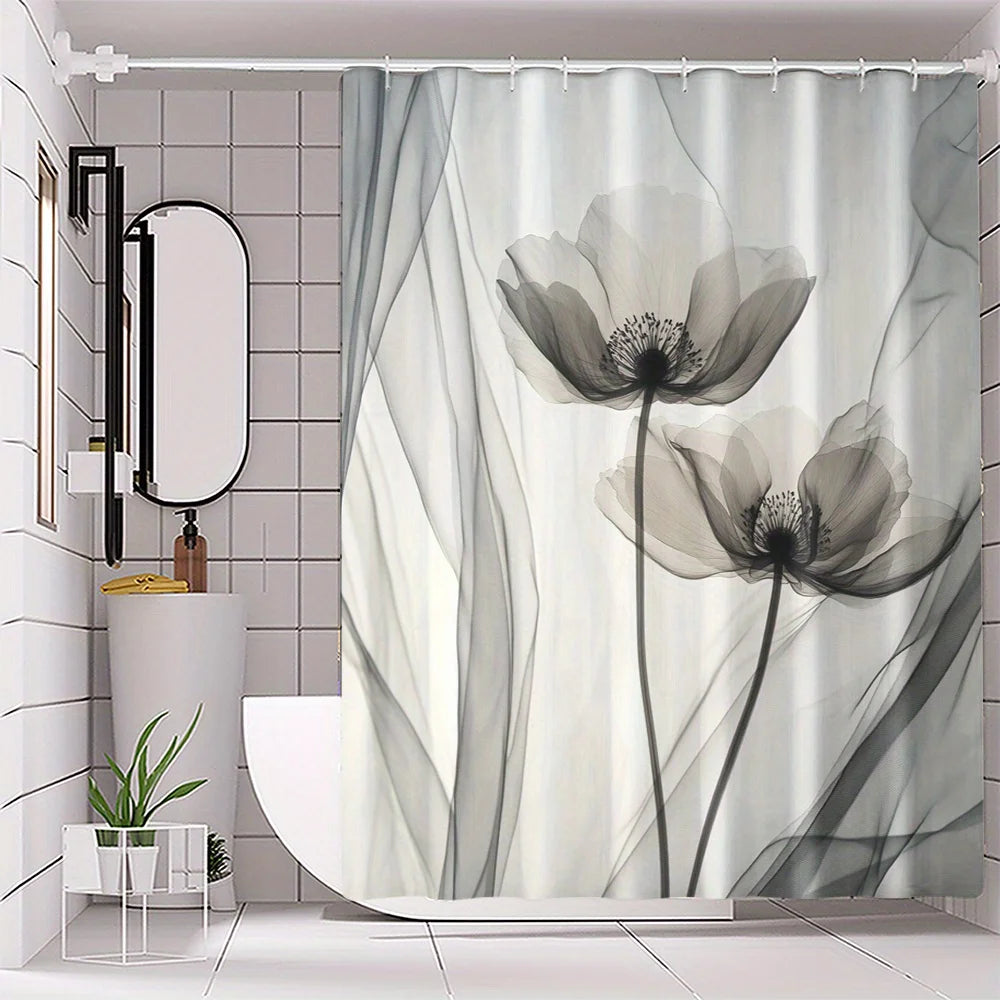 Printed Polyester Shower Curtain With Modern Jacquard Texture