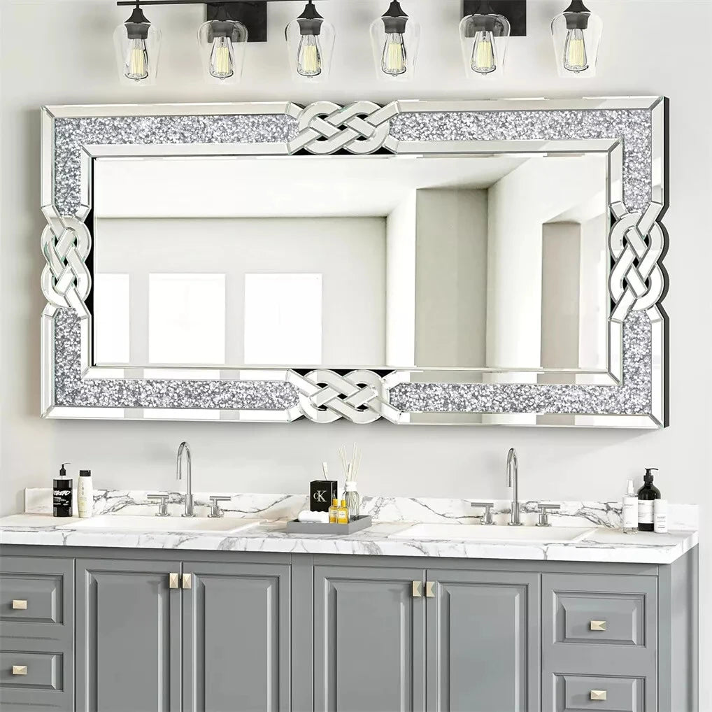 Wisfor Crushed Diamond Rectangular Wall Mirror With Decorative Frame