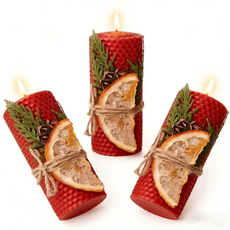Hand Rolled Beeswax Candles Cedar Orange Scent Home Decor