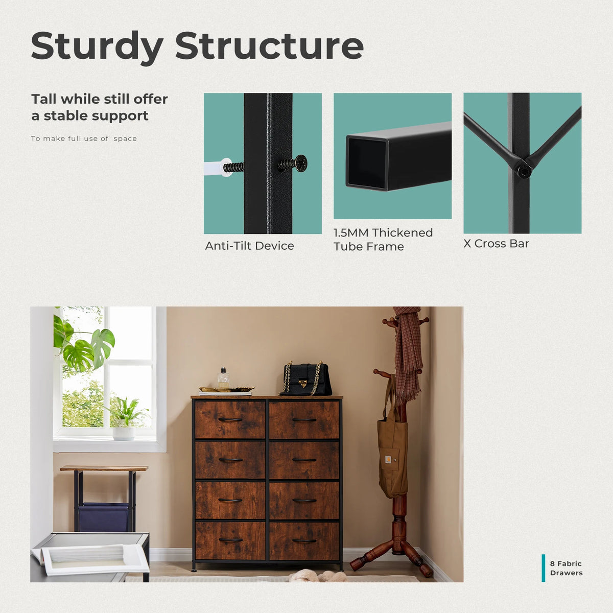 MCQ 8 Drawer Metal Storage Cabinet For Living Room And Bedroom