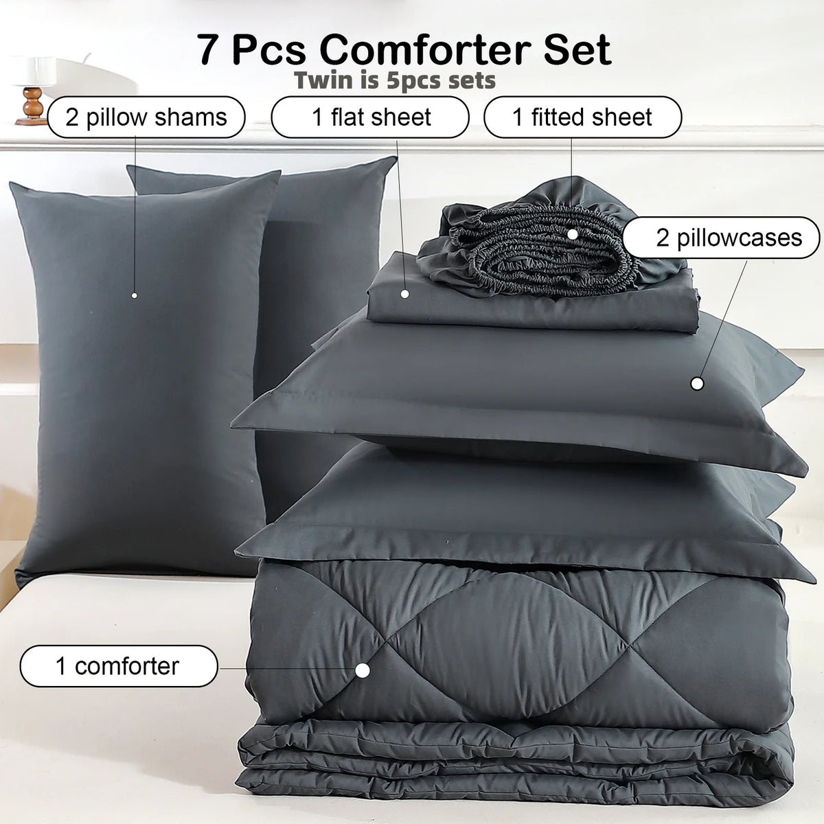 EasYum 5 Piece Bedding Set With Quilted Comforter And Sheets