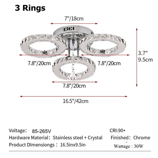 GreeLustr Stainless Steel Crystal Ring Pendant Chandelier