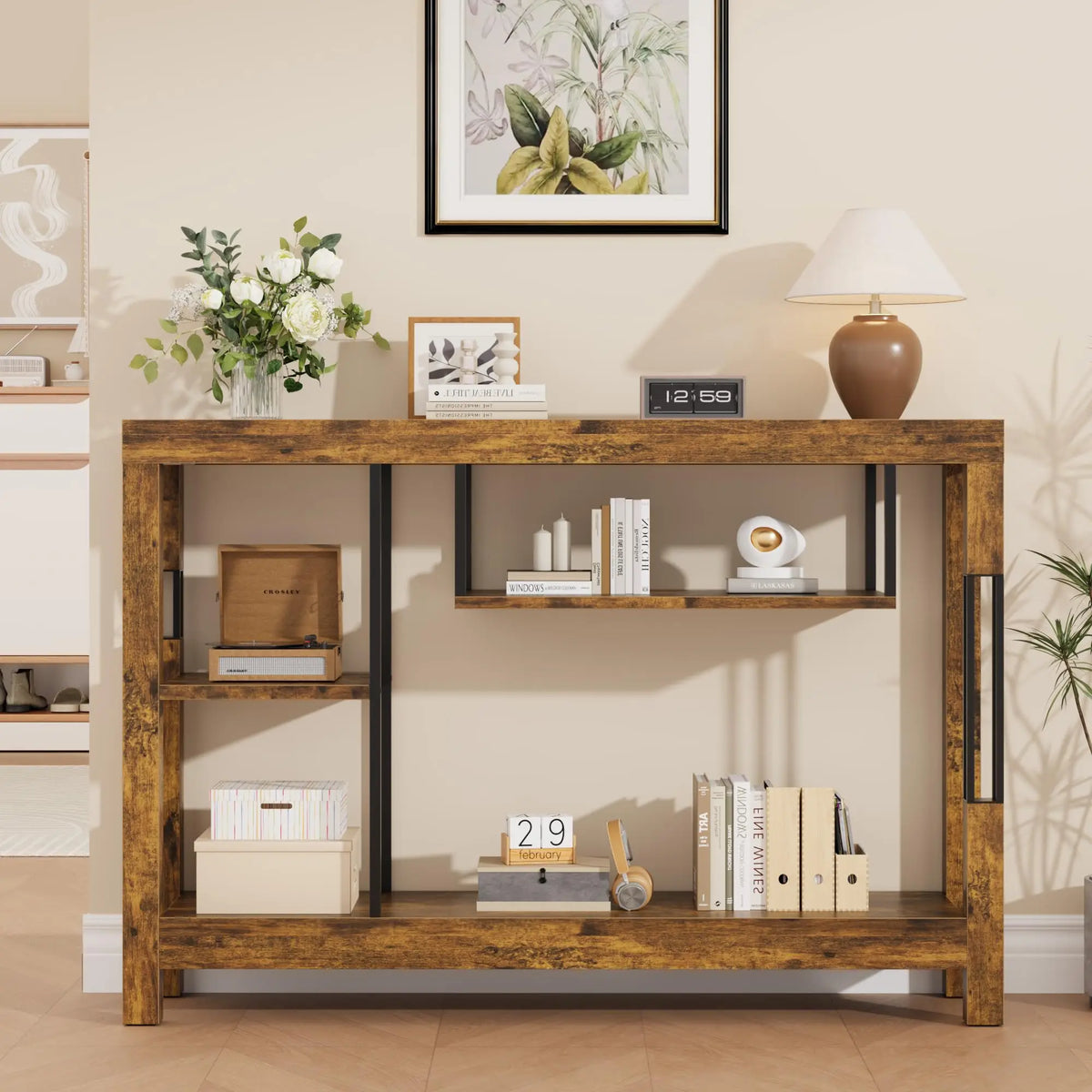 HiMISS Industrial Wood Console Table With Metal Frame