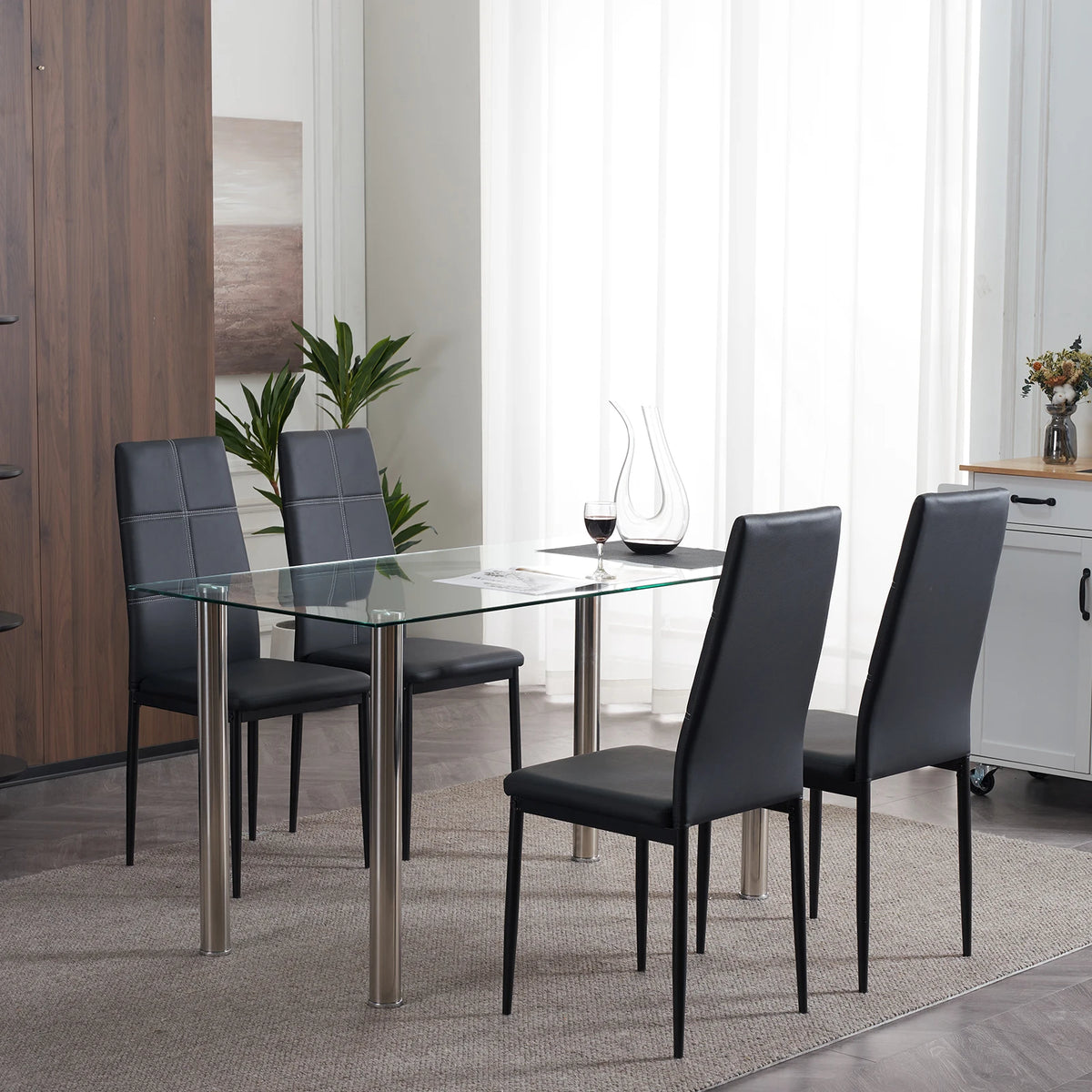 Modern Synthetic Leather High Backrest Dining Chairs