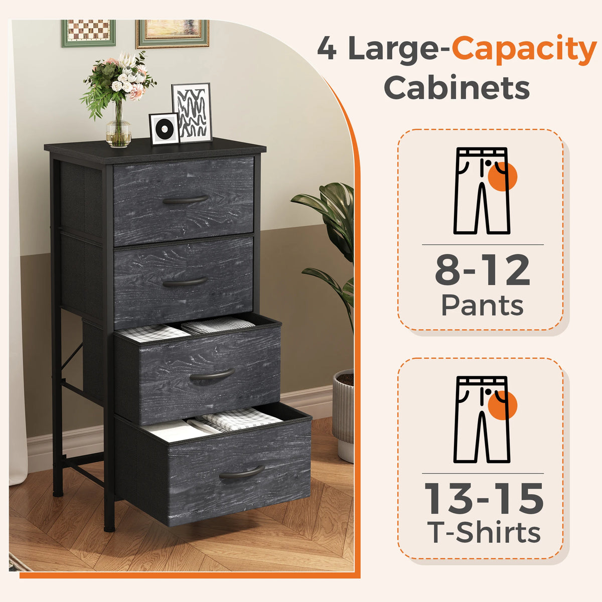 JHK 4 Drawer Fabric Storage Cabinet With Sturdy Steel Frame