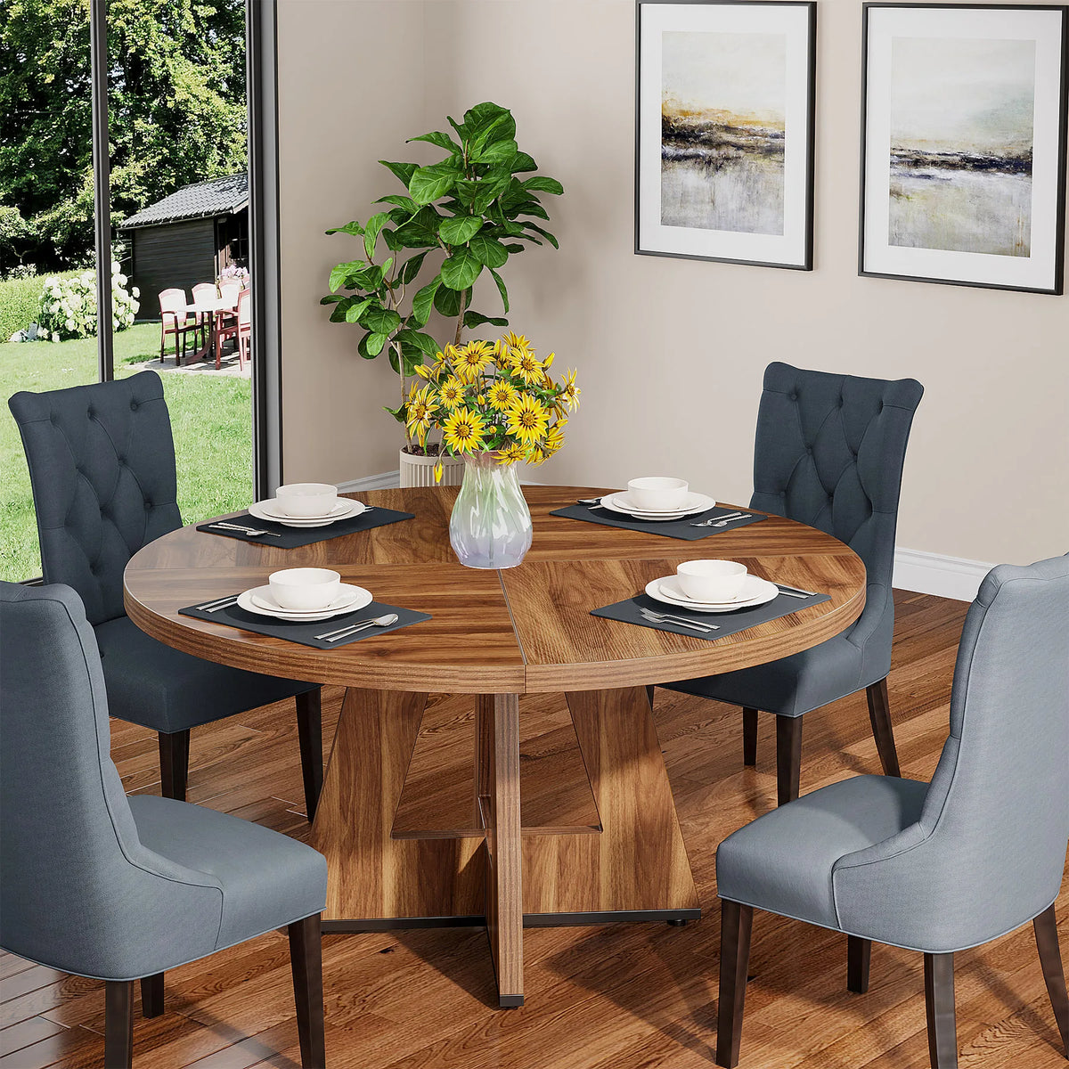 Tribesigns Round Dining Table Farmhouse Kitchen Table Home Furniture