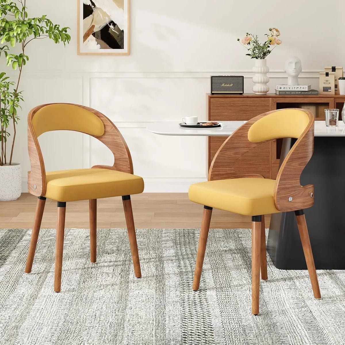 Farini Modern Wood Dining Chairs Curved Backrest Set