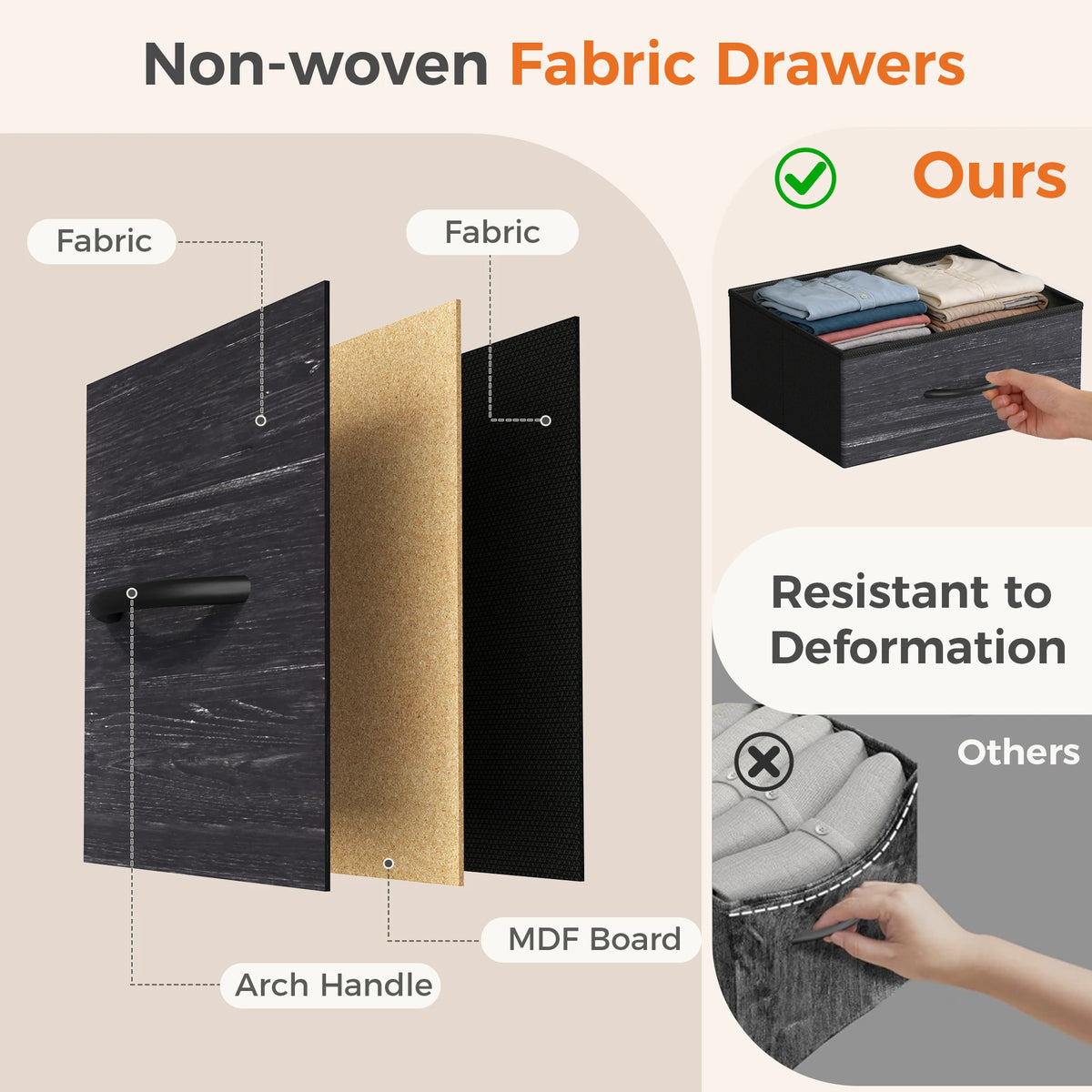 JHK Fabric Drawer Cabinet With Wooden Top And Steel Frame