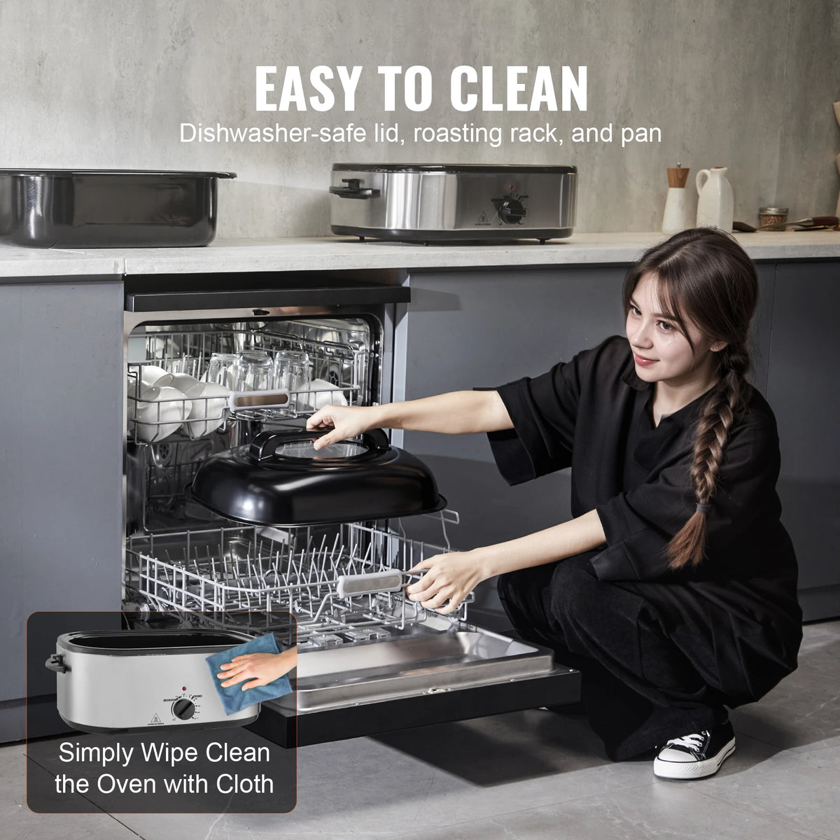 SucceBuy Electric Roaster Oven With Self Basting Lid Defrost Feature