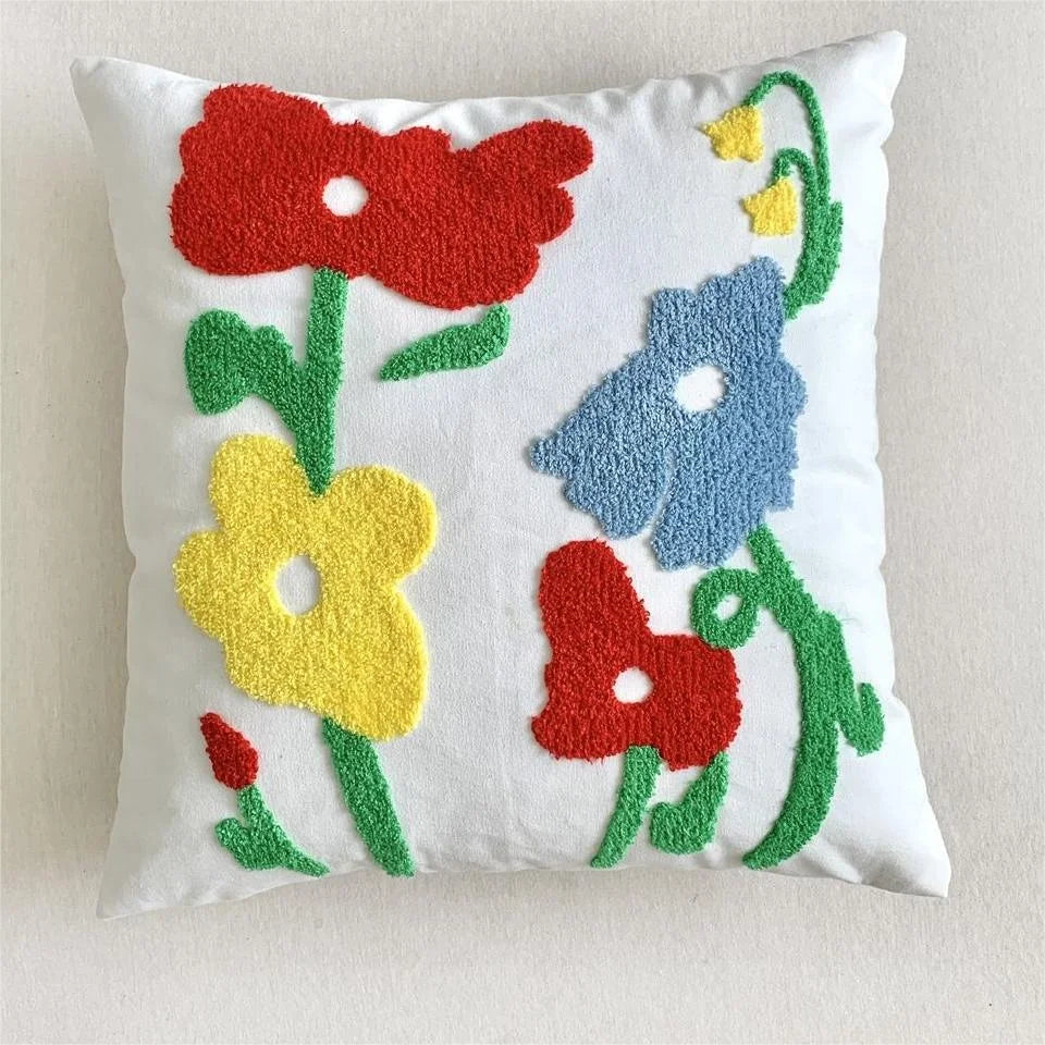 Floral Embroidered Cotton Blend Nordic Style Pillow Cover For Sofa