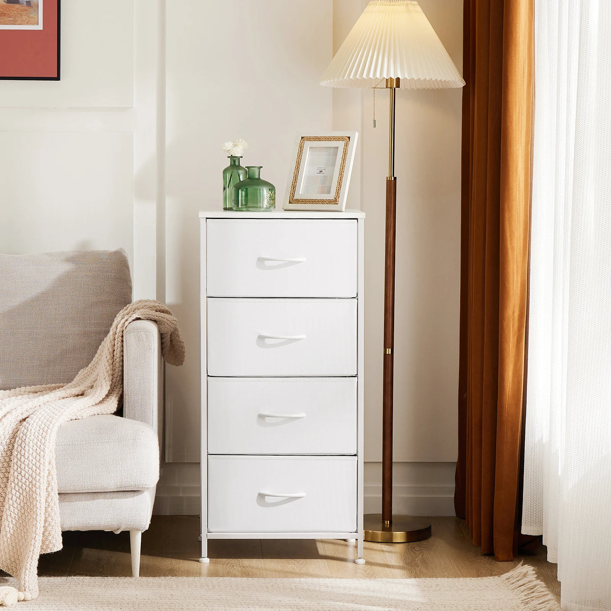 JHK 4 Drawer Fabric Storage Cabinet With Sturdy Steel Frame