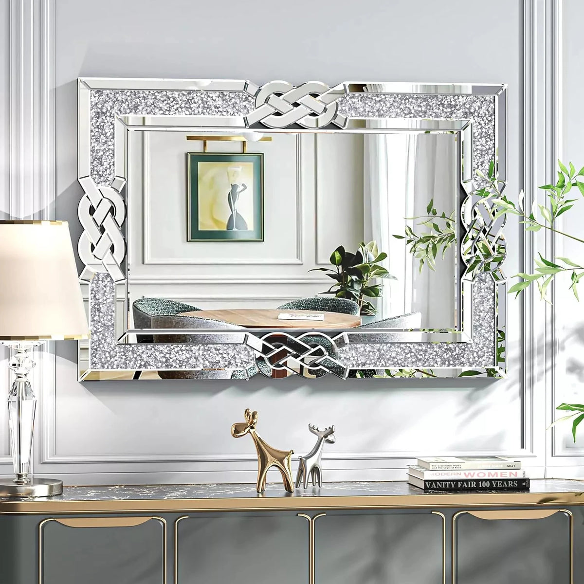 Wisfor Crushed Diamond Rectangular Wall Mirror With Decorative Frame