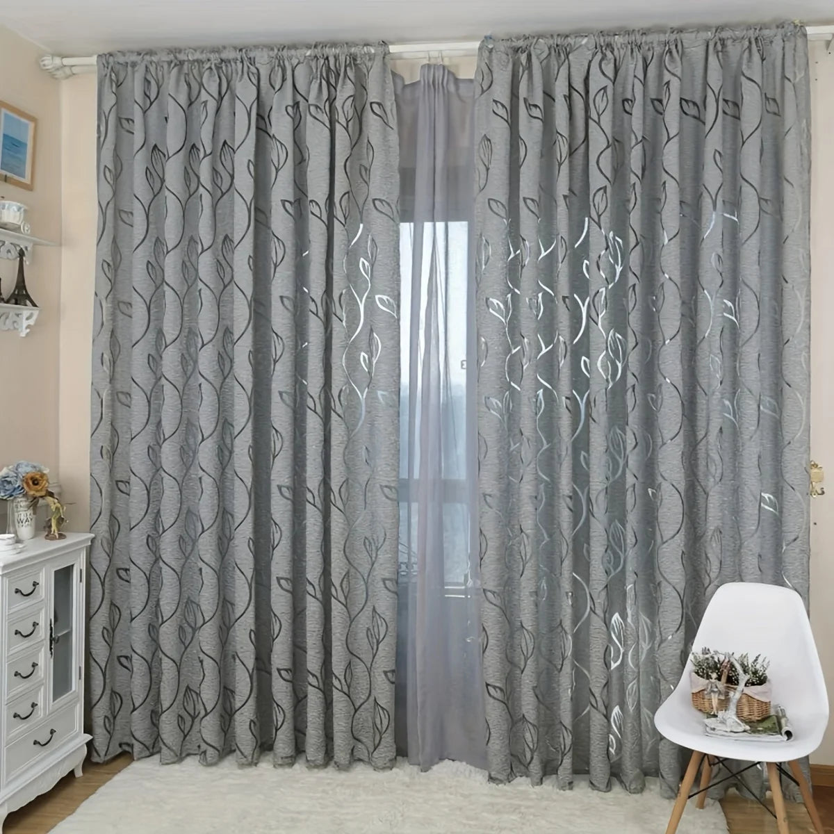 Decorative Hollow Out Embroidered Semi Blackout Window Curtain