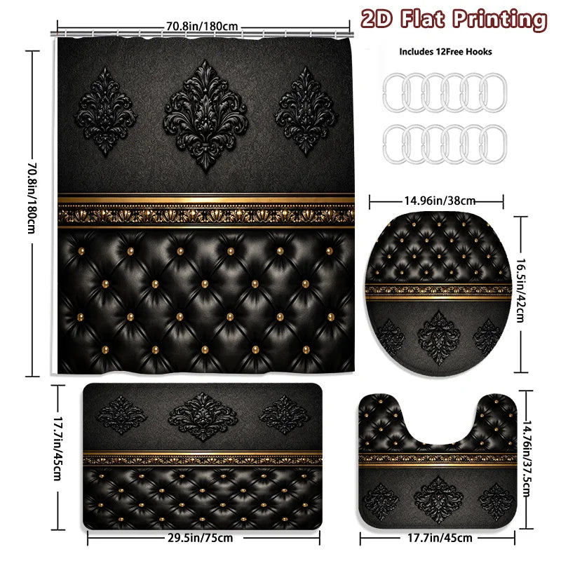 Baroque Shower Curtain Set with Bath Mats and Toilet Covers