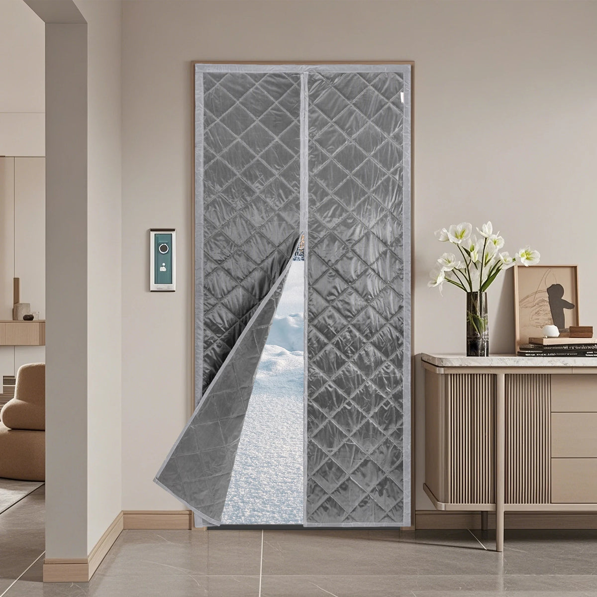 Magnetic Thermal Insulated Door Curtain Cotton Windproof Dustproof Room Divider