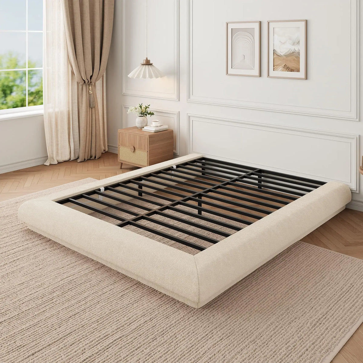 HiMISS Upholstered Cloud Platform Bed Frame With Metal Slats