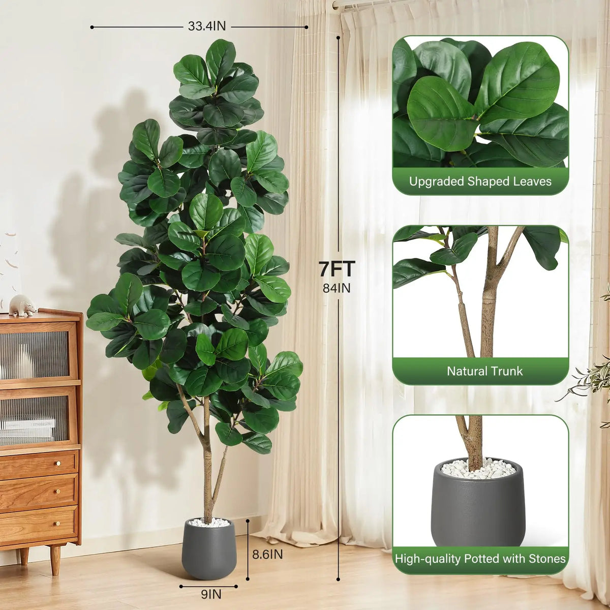 Realistic Artificial Fiddle Leaf Fig Tree For Home Decor