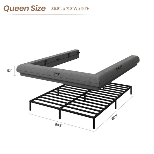 HiMISS Upholstered Cloud Platform Bed Frame With Metal Slats