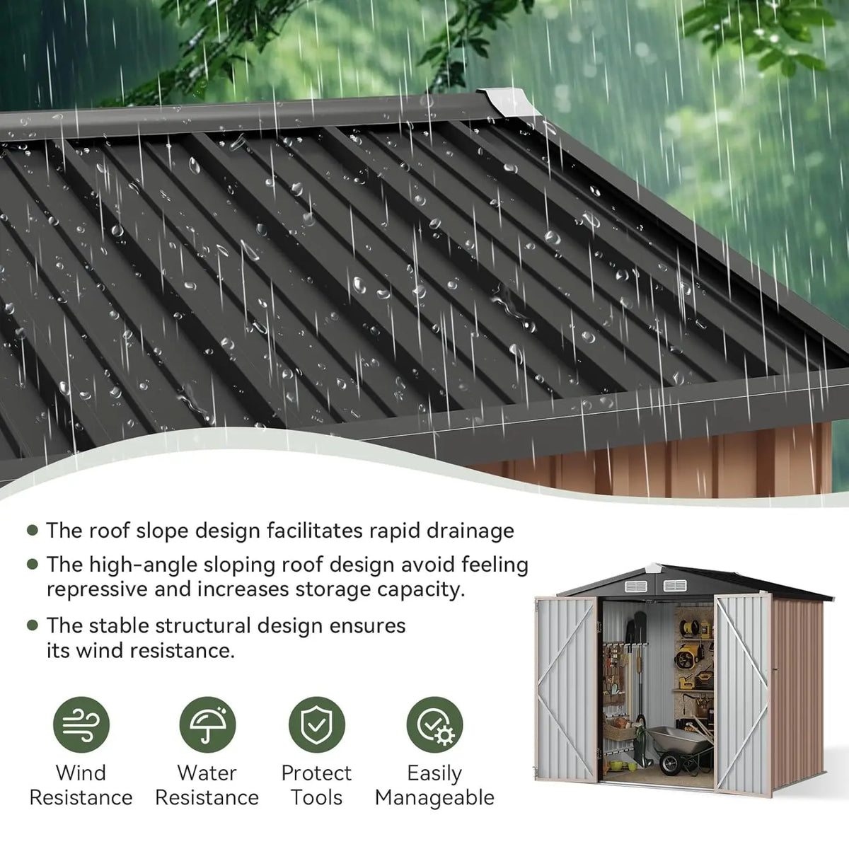 Lockable Metal Storage Shed With Sloped Roof For Outdoor Gardens