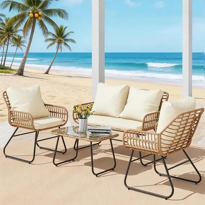 XIUWO All Weather Rattan Outdoor Patio Furniture Set With Cushions