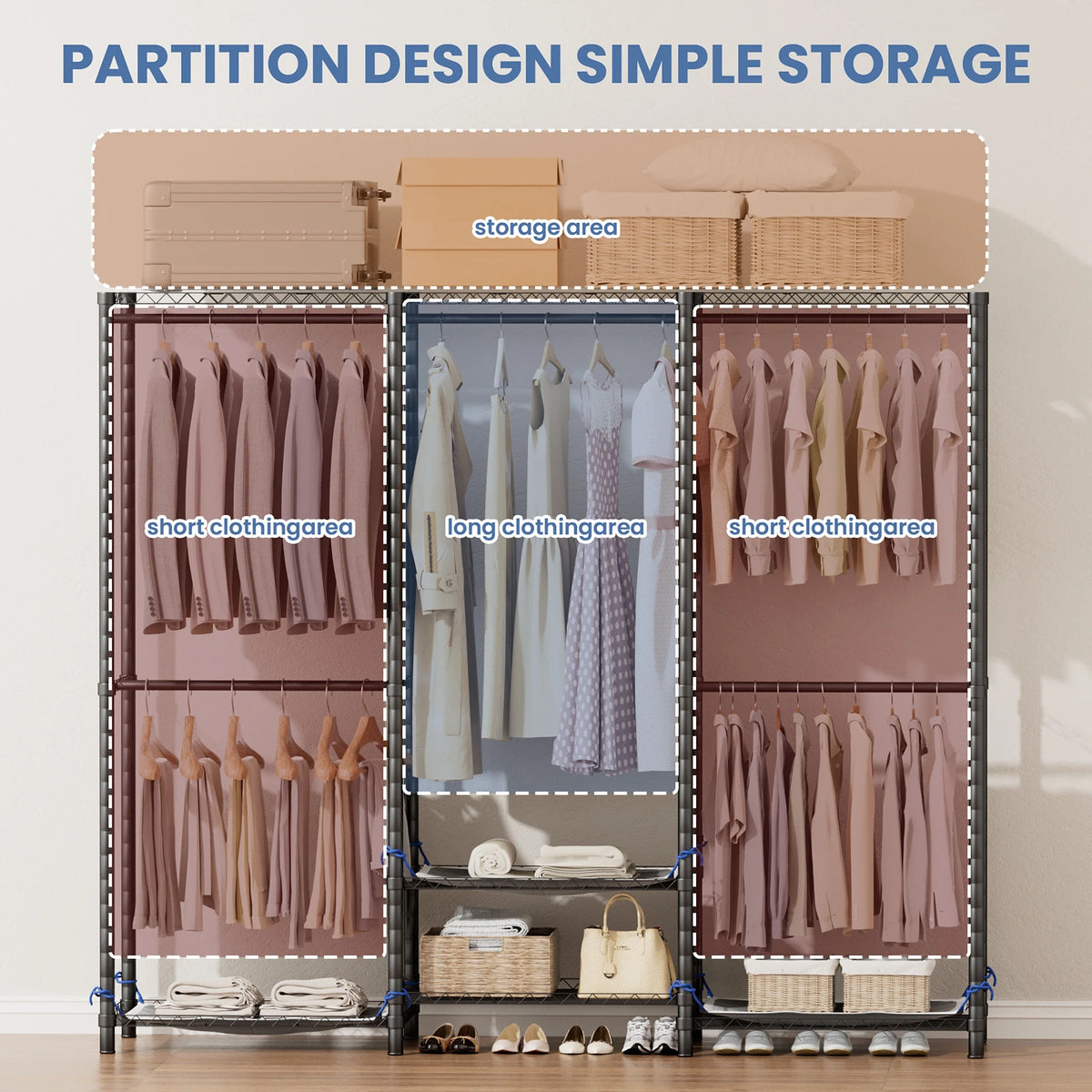 Freestanding Metal Clothes Rack Heavy Duty Storage Organizer