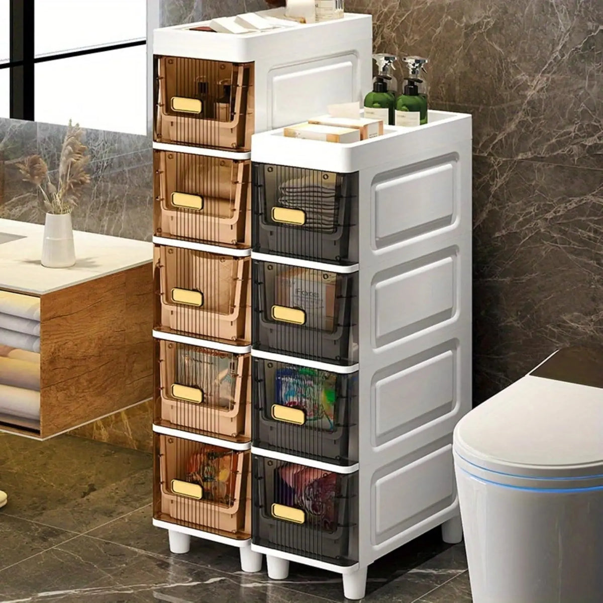 Four Tier Ultra Slim Plastic Bathroom Storage Cabinet