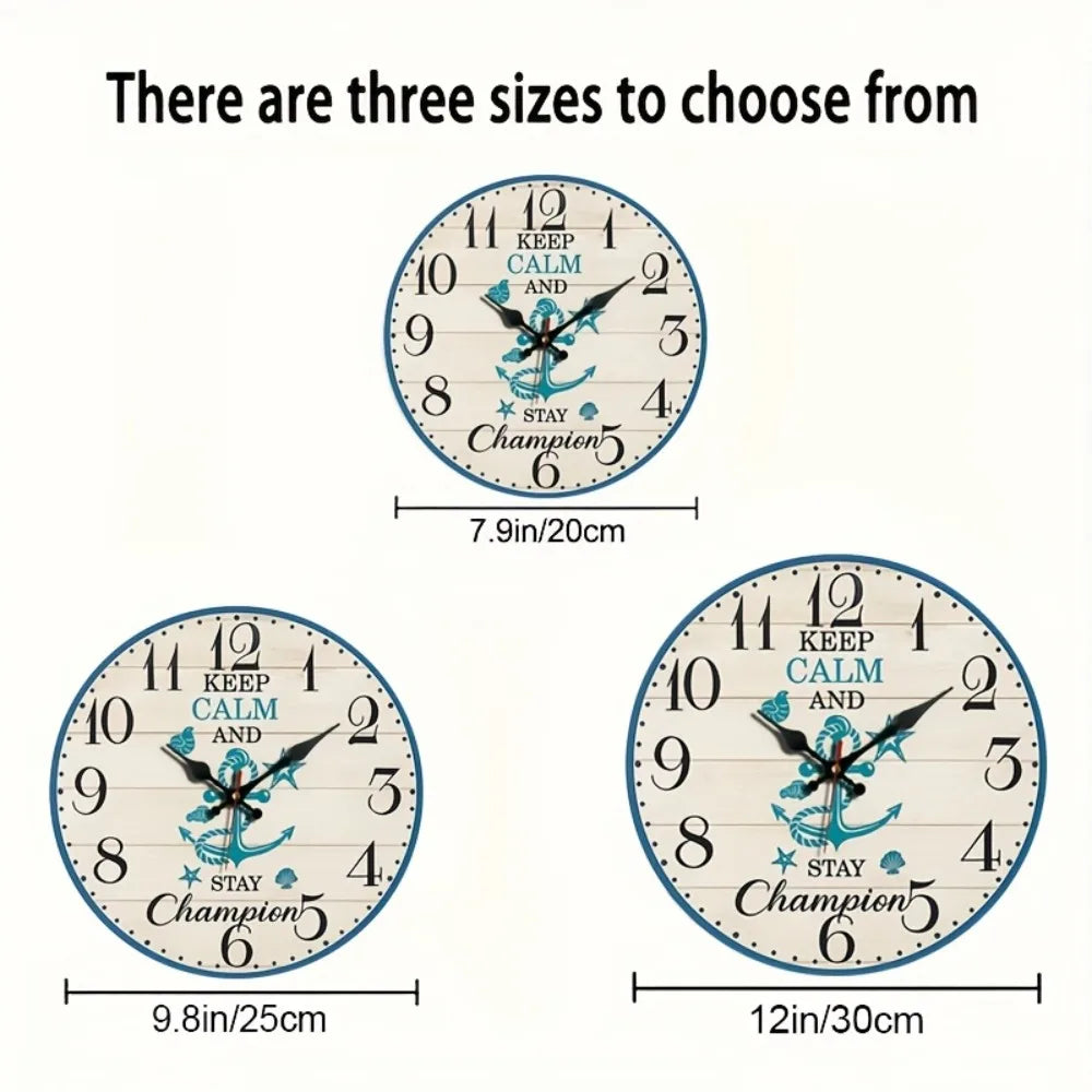 A Round Wall Clock with a Blue And White Ocean Theme, Silent And Non-Ticking, Perfect for Home Decoration During Holidays Or As