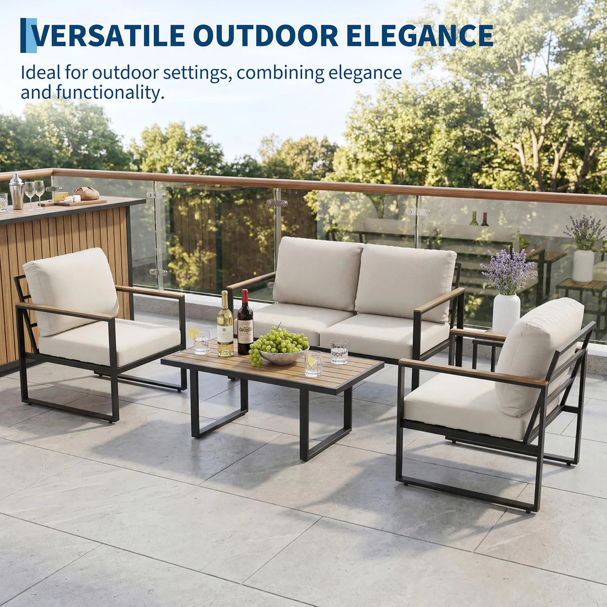 HobbyLane 4 Piece Outdoor Patio Sofa Set With Coffee Table