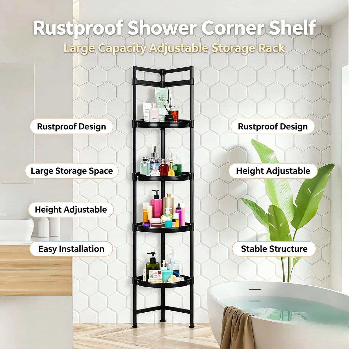 Telescopic Corner Shower Caddy Rust Resistant Tension Storage Rack