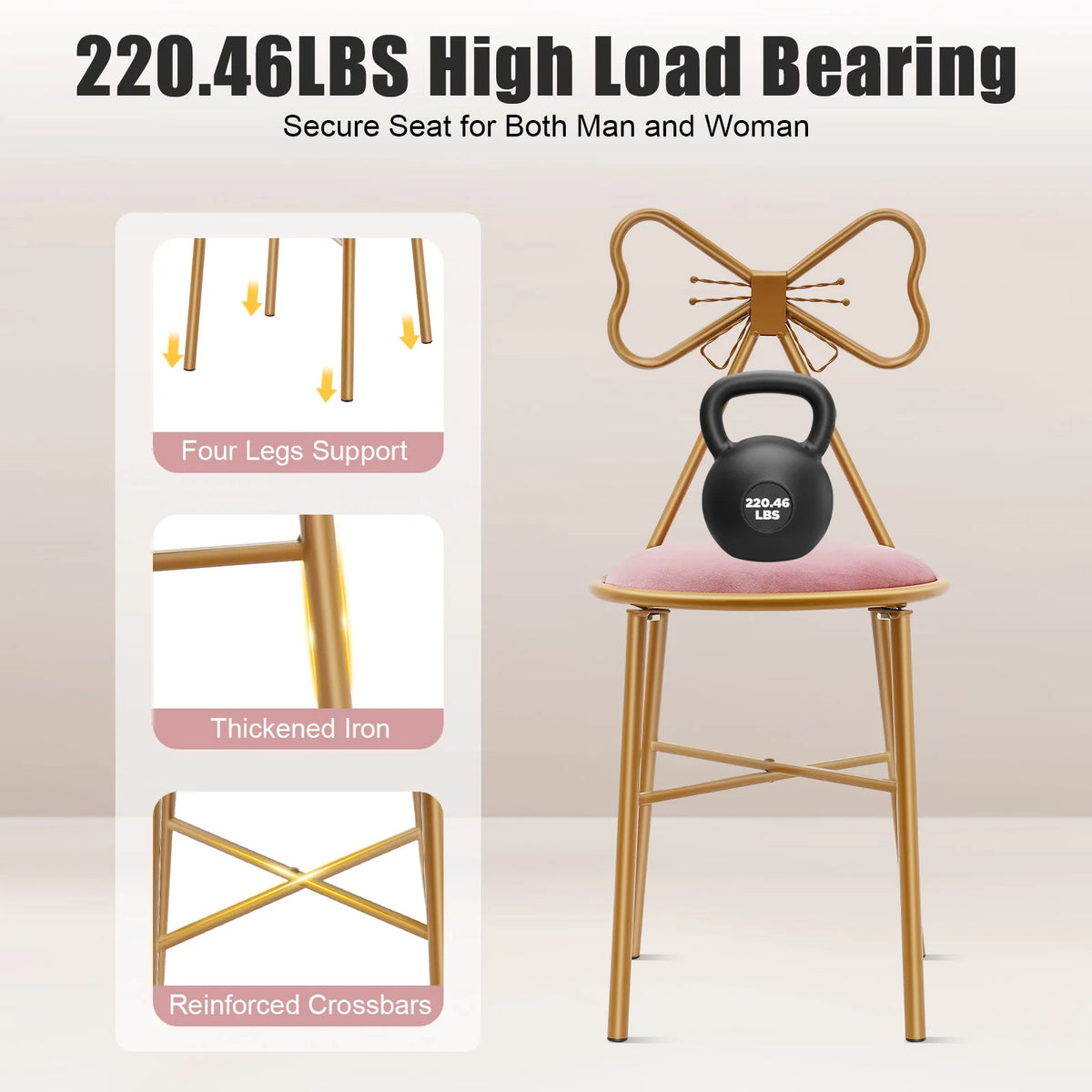 Bymaocar Elegant Butterfly Backrest Dining Chair With Metal Frame