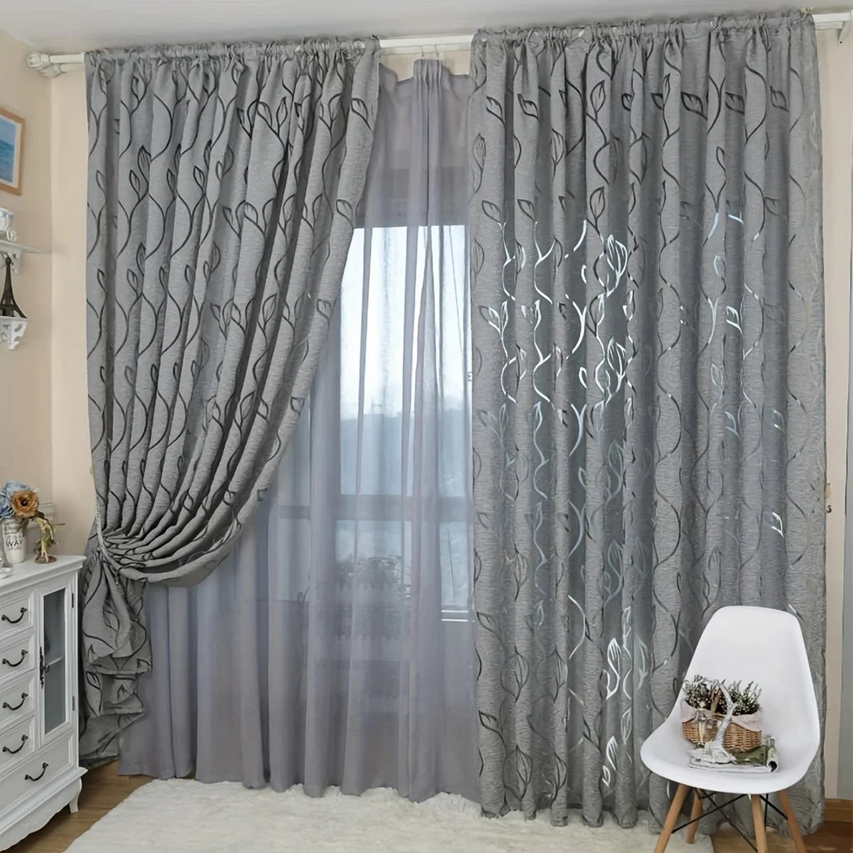 Decorative Hollow Out Embroidered Semi Blackout Window Curtain