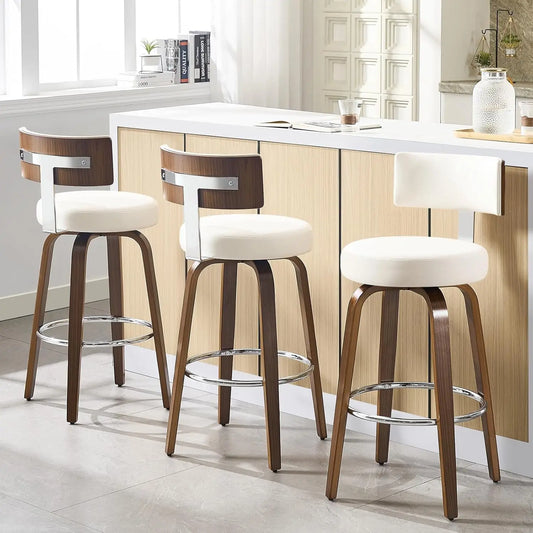 Elegant Kitchen Bar Stools With Leather Cushions And Wood Frames