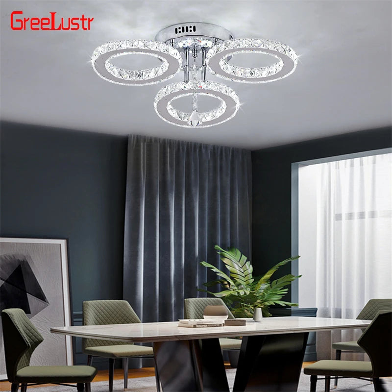 GreeLustr Stainless Steel Crystal Ring Pendant Chandelier