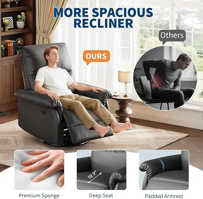 Luxury PU Leather Recliner Rocker Chair For Living Room