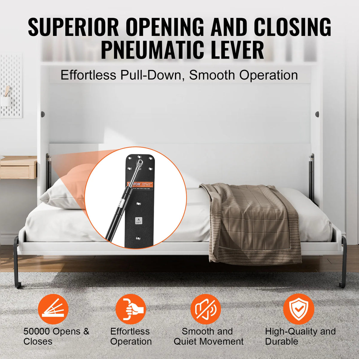 Deluxe Vertical Murphy Bed Frame Kit With Pneumatic Lever