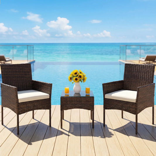 JHK All Weather Wicker Patio Bistro Set With Glass Table