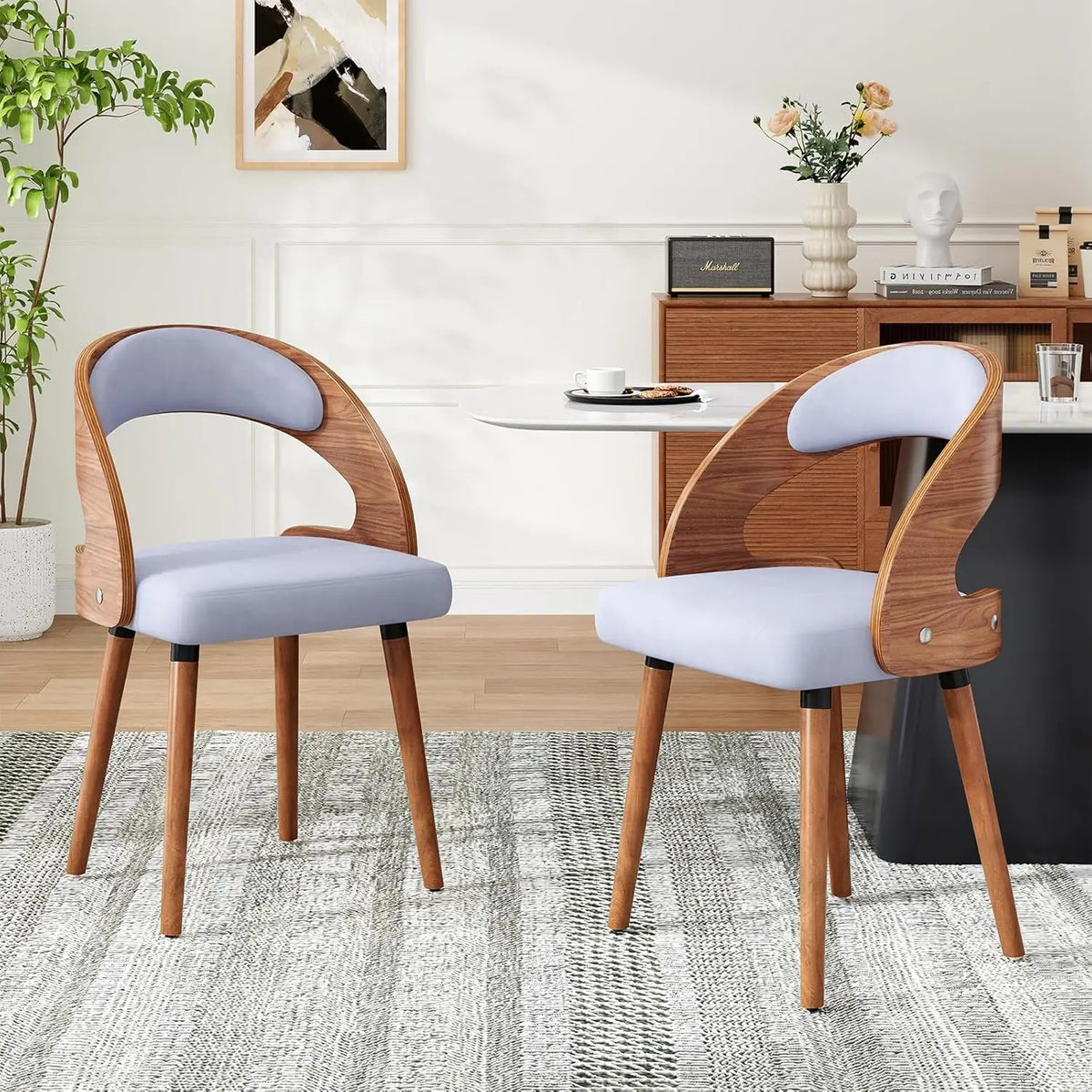 Farini Modern Wood Dining Chairs Curved Backrest Set