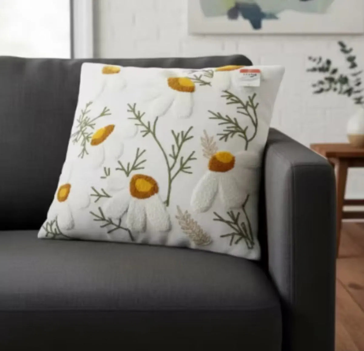 Floral Embroidered Cotton Blend Nordic Style Pillow Cover For Sofa