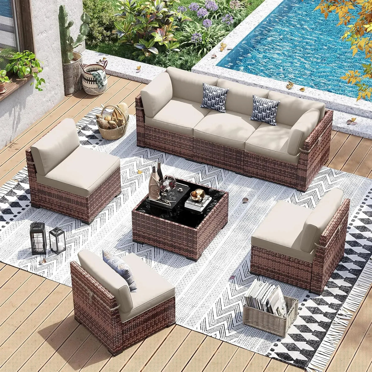 Modern Outdoor Wicker Patio Conversation Furniture Set