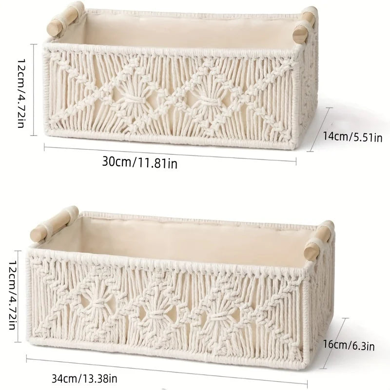 Bohemian Hand Woven Rattan Storage Basket For Bathroom Bedroom Decor